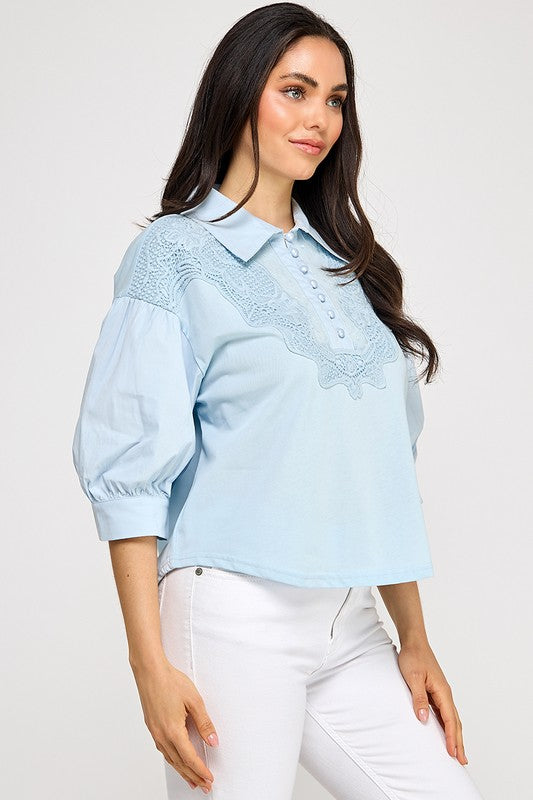 Blue Lace Trim Top