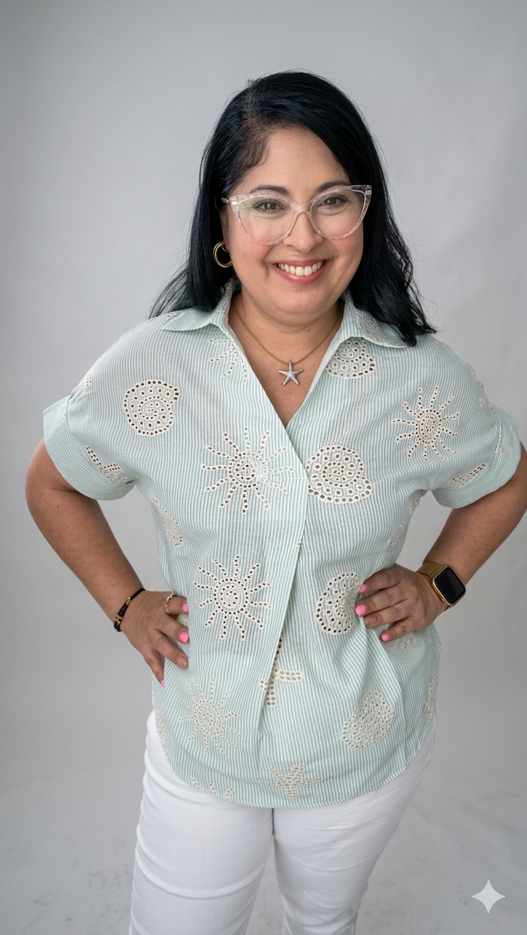 Green Embroidery Under the Sea Shirt
