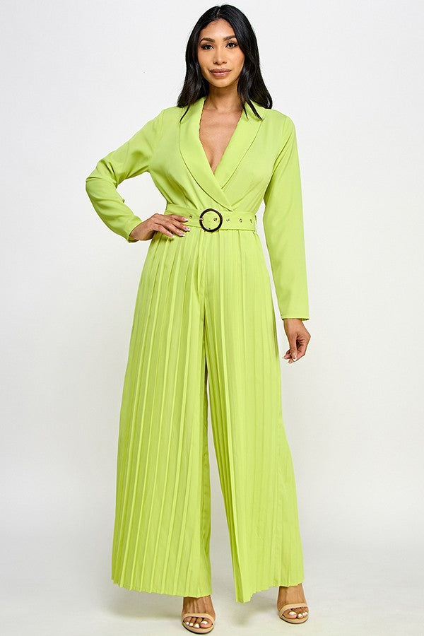 Lime Long Sleeve Jumpsuit with pleated bottom