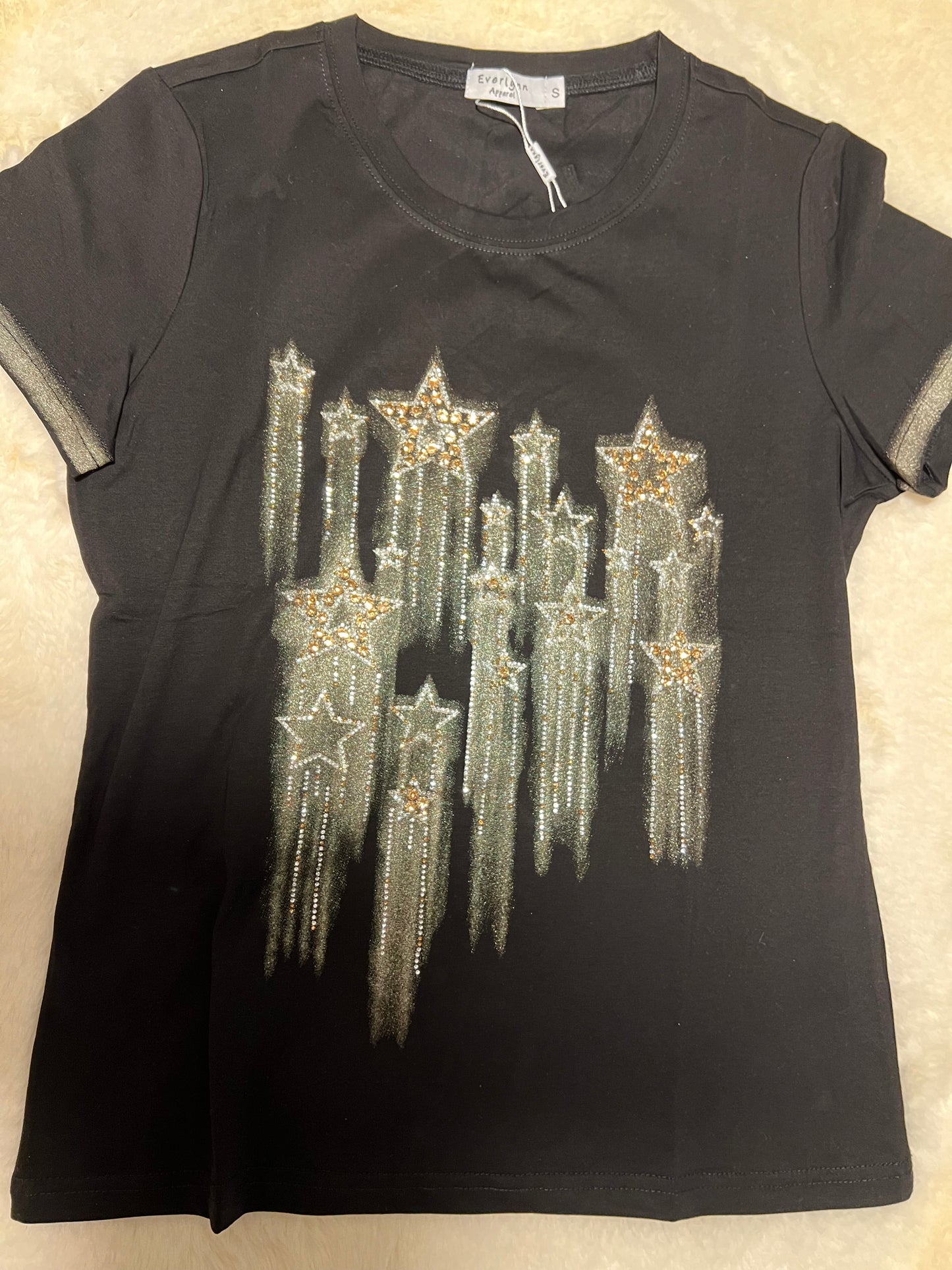 Black Stars Embellished T- Shirt