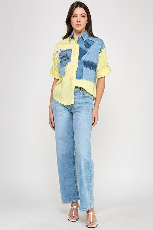 Yellow Patch Denim Shirt