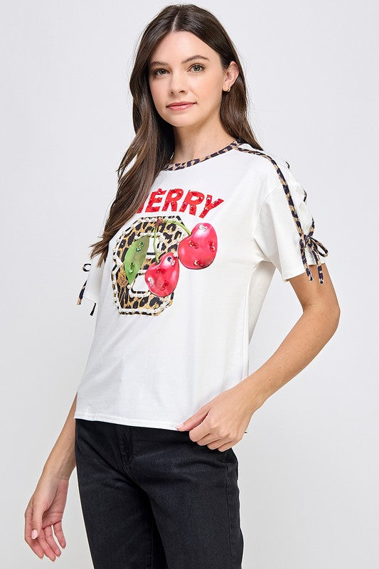 White Cherry with bows in sleeves T-Shirt