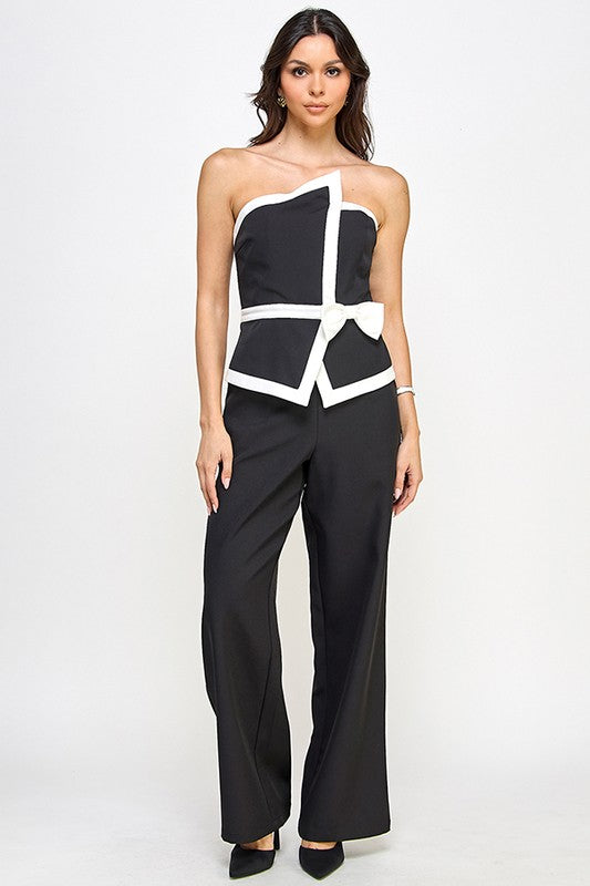 Black Asymmetric Bow Tube with Pant Set
