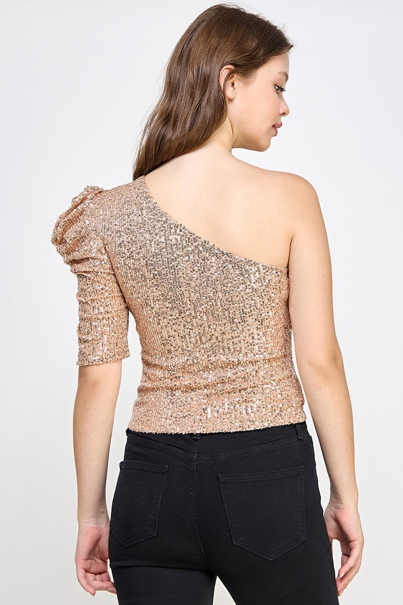 Sequin One Off Shoulder Top