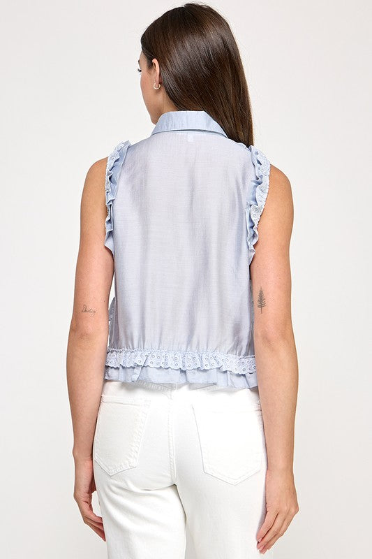 Pre-order mayo 12 Blue Ruffle & Lace Top