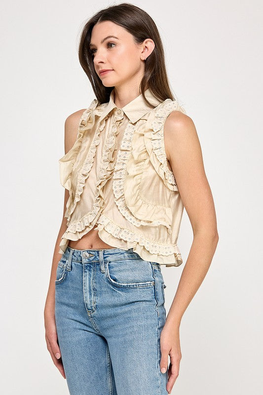Pre-order mayo 12 Khaki Ruffle & Lace Top