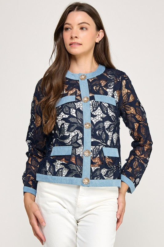 Navy Crochet Lace Jacket