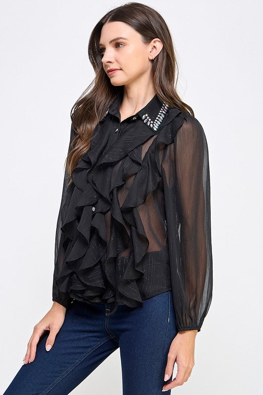 Black Rhinestone & Glitter detail Shirt