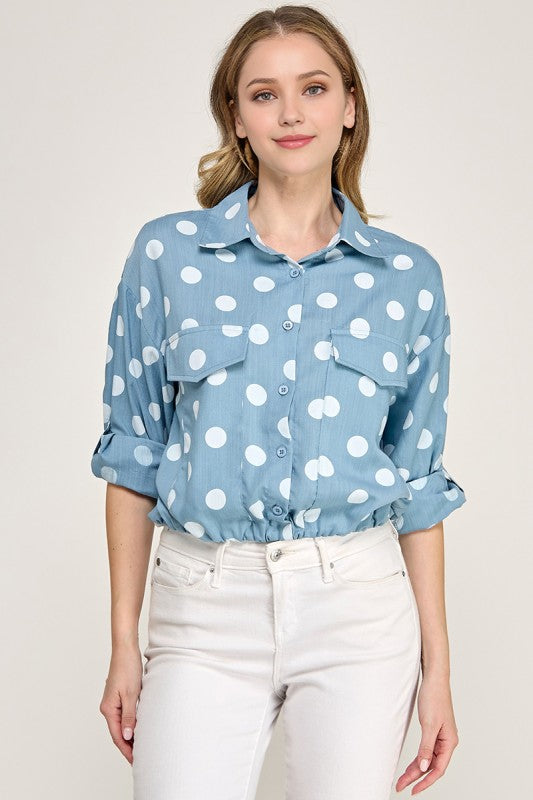 Pre-order June 15 Blue Polka Shirt