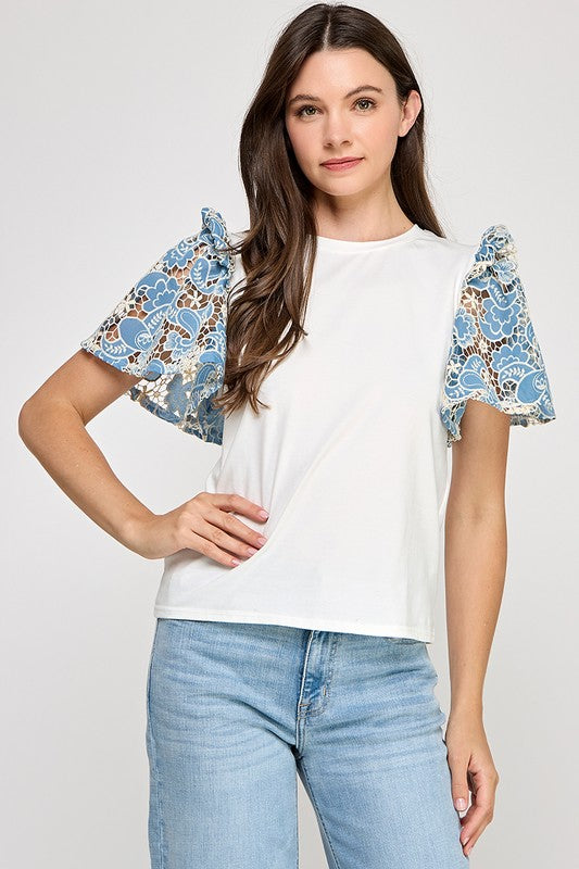 Lace Crochet Sleeve Shirt