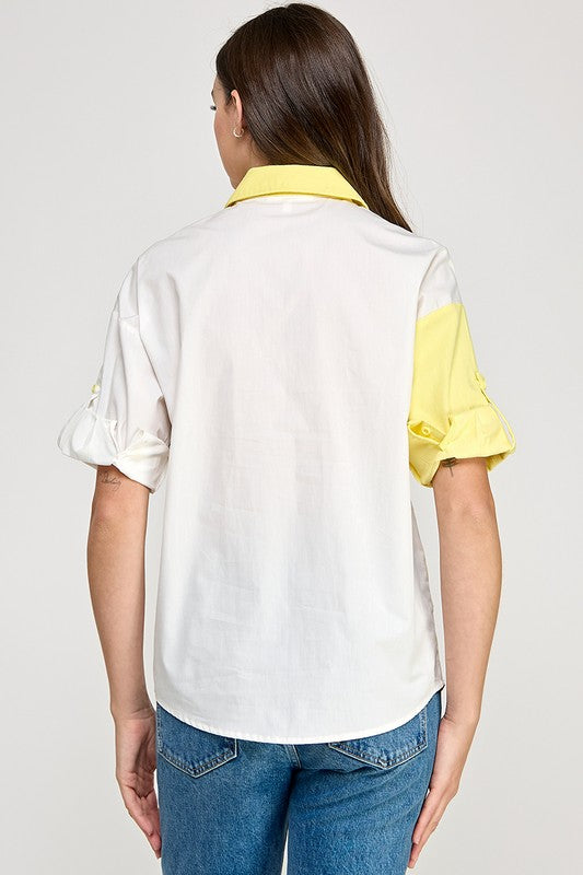 Yellow Color Block Heart Shirt