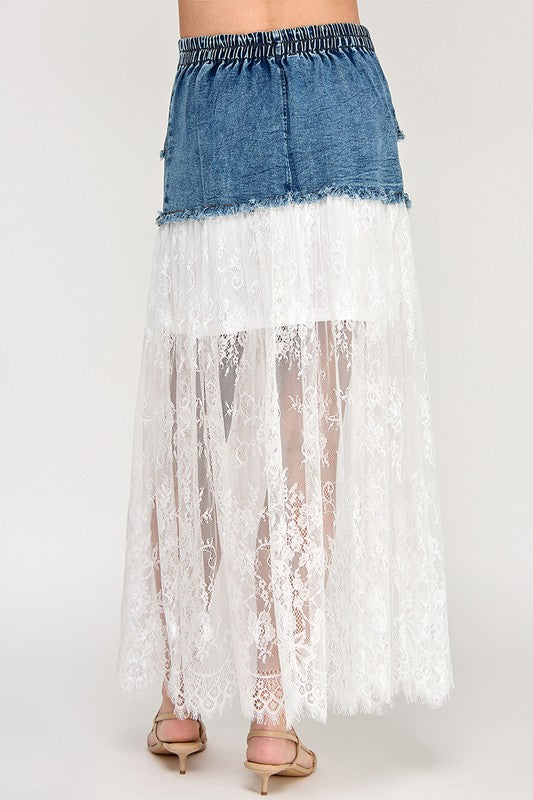 Pre-order mayo 12 White Lace & Denim Skirt