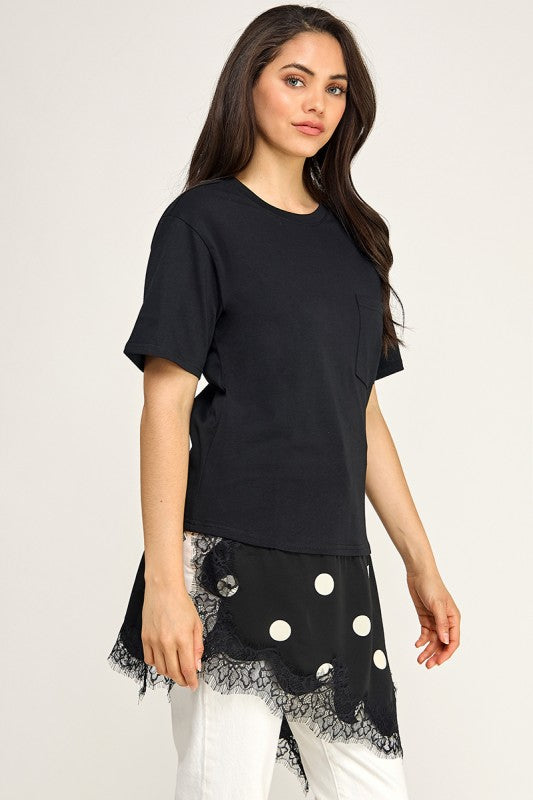 Black T-Shirt Satin Polka