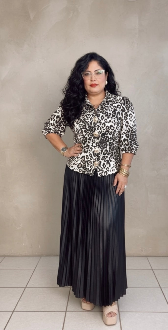 Black Elastic waistband with belt Skirt