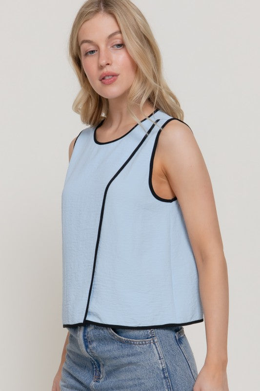 Woven Blue Contrasting Edge Top