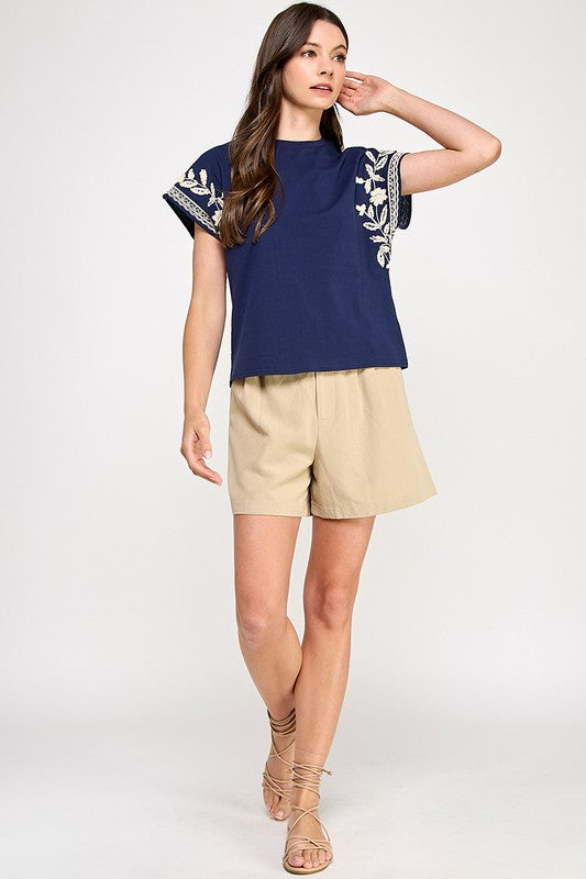 Navy Embroidery T-Shirt