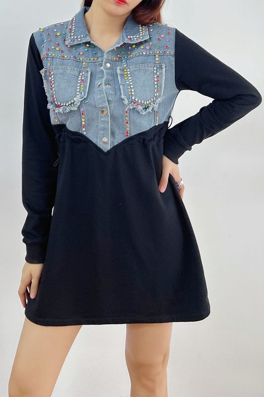 Long Sleeve Contrast Mini Dress