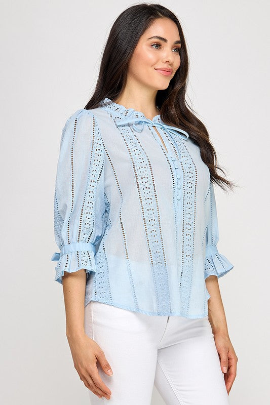 Blue Keyhole Detail Shirt