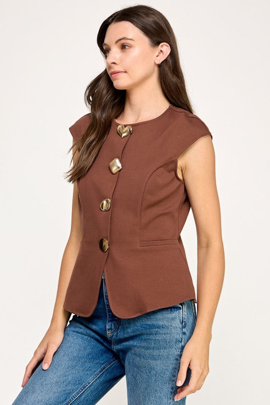 Pre-order Agosto 30 Brown Gold Botton Vest