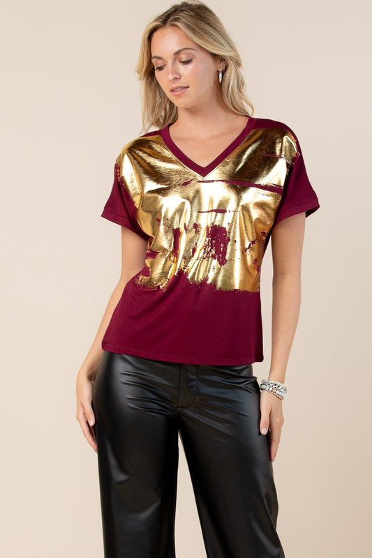 Burgundy Foil T- Shirt