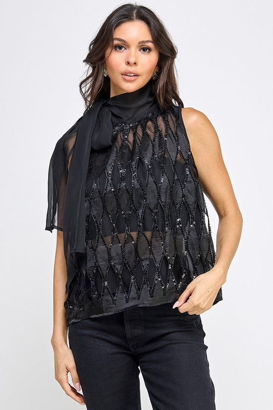 Scarf Ribbon Detail Top