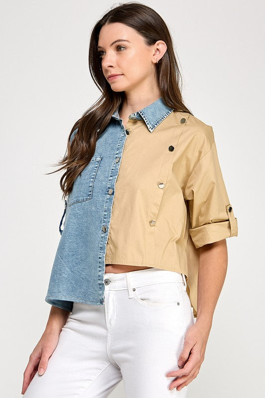 RE-STOCK Khaki Unbalance Shirt