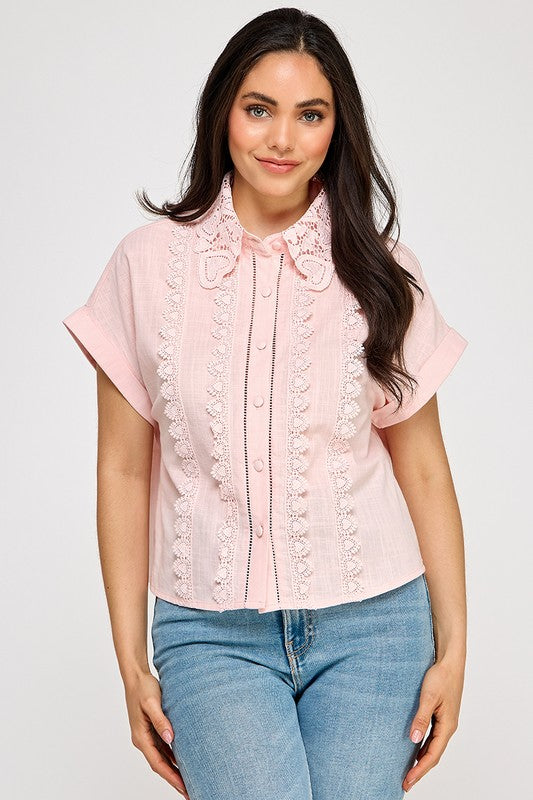 Pink Lace Trim Top
