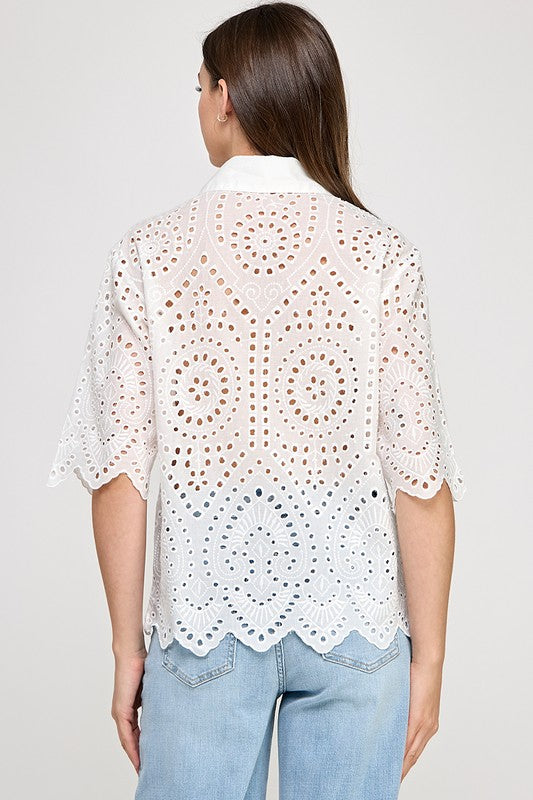 White Keyhole Detail Collar Polo Top