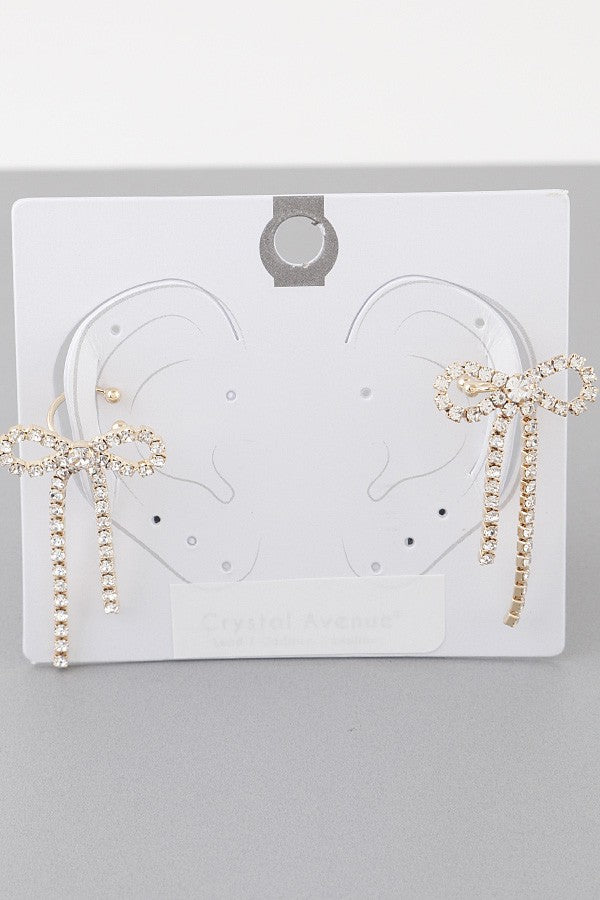 Gold Rhinestone Bow Cuff Earrings