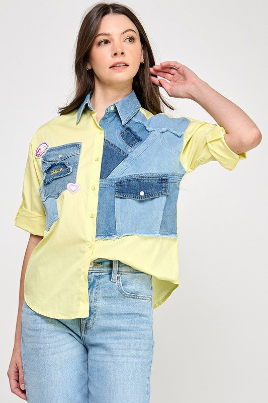 Yellow Patch Denim Shirt