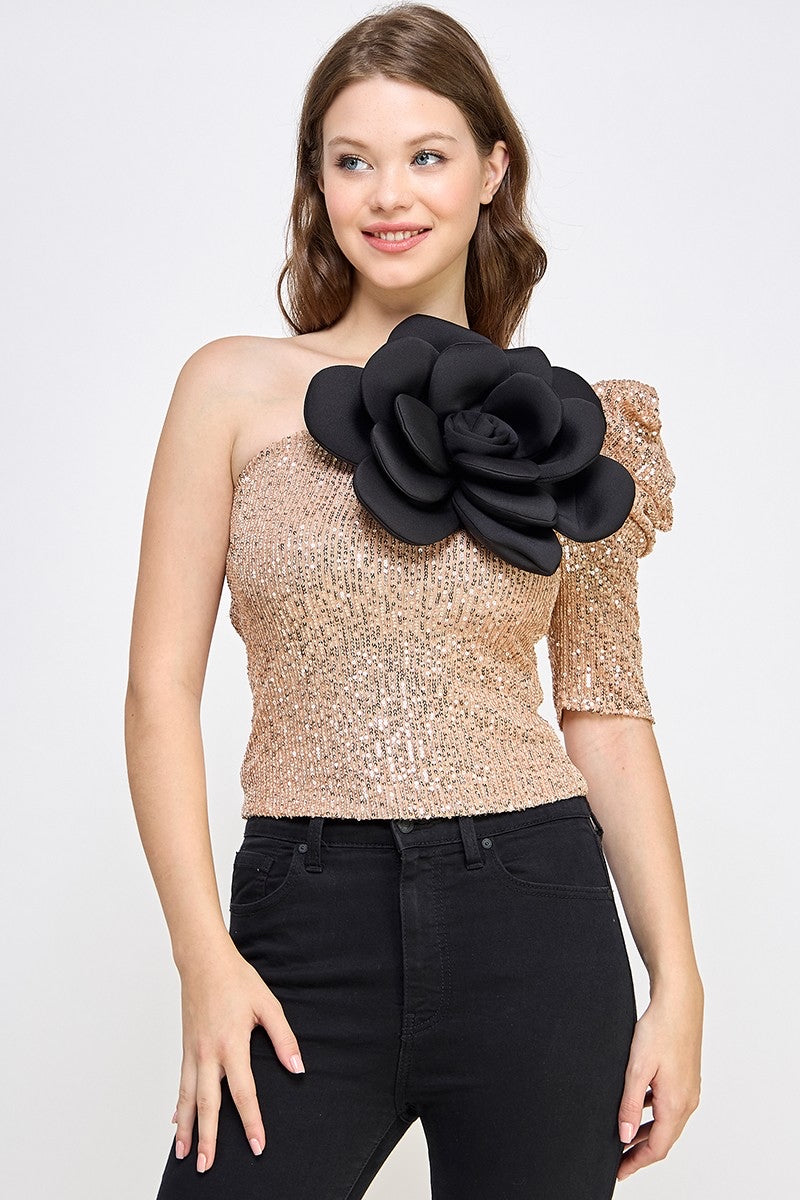 Sequin One Off Shoulder Top