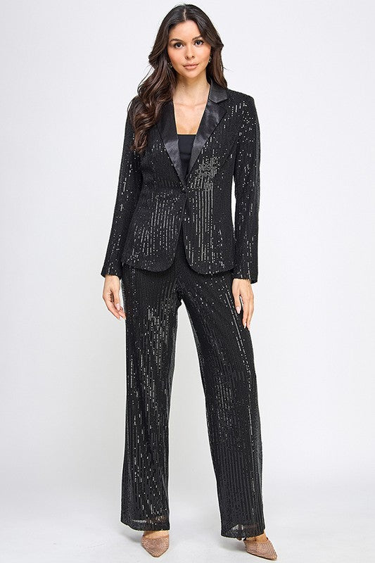 Black Sequin Blazer & Pant Set