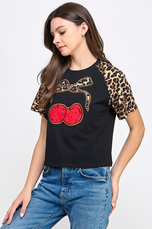 Black Leopard & Cherry T-Shirt