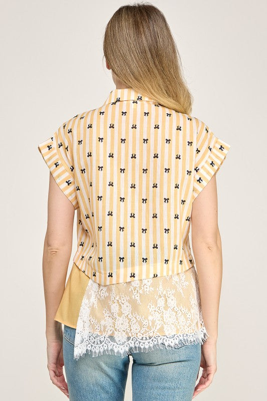 Yellow Assymetrical Lace Shir