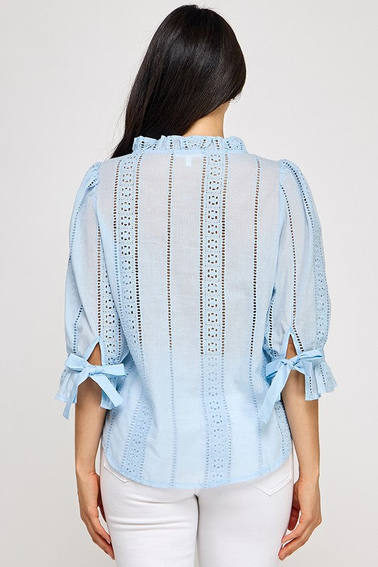 Blue Keyhole Detail Shirt