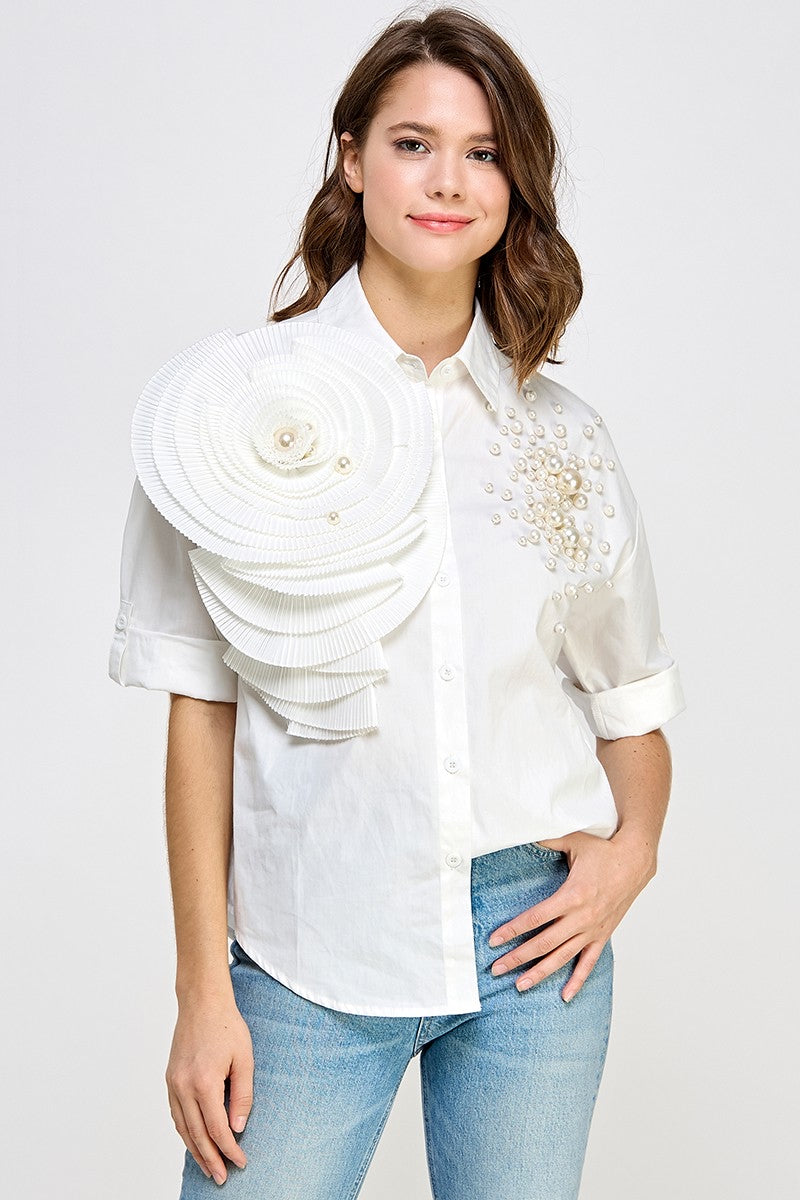 Re-Stock RHINESTONE N FLORAL DETAIL SHIRT