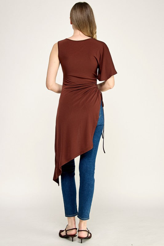 Brown Asymmetrical Tunic T-Shirt