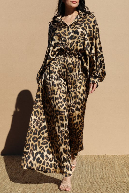 Leopard Oversized Satin Top & Pant Set