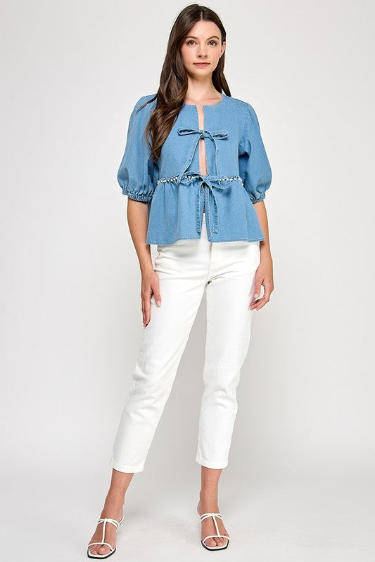 Light Denim Front Tie Shirt