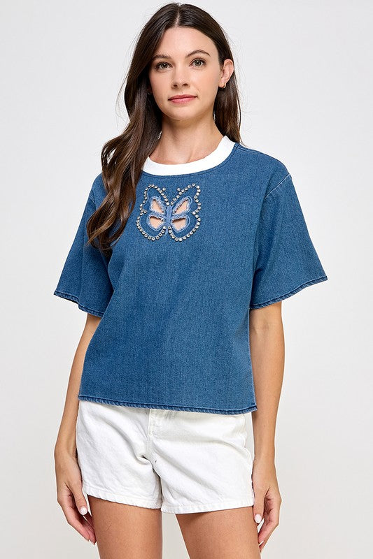 Rhinestone Butterfly T- Shirt