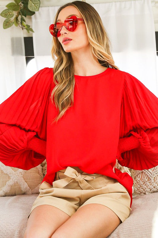 Red Long Sleeve Woven Top