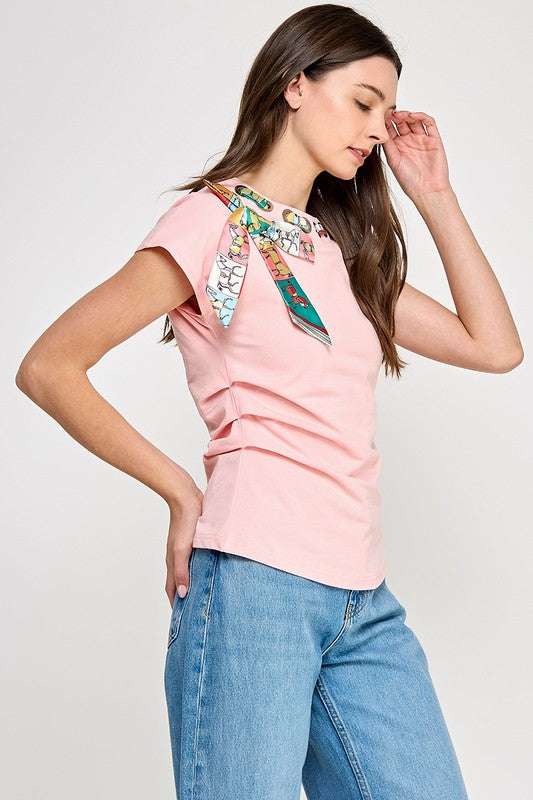 Pink Ribbon Detail T- Shirt