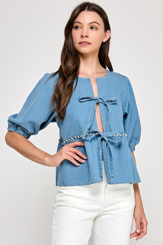 Light Denim Front Tie Shirt
