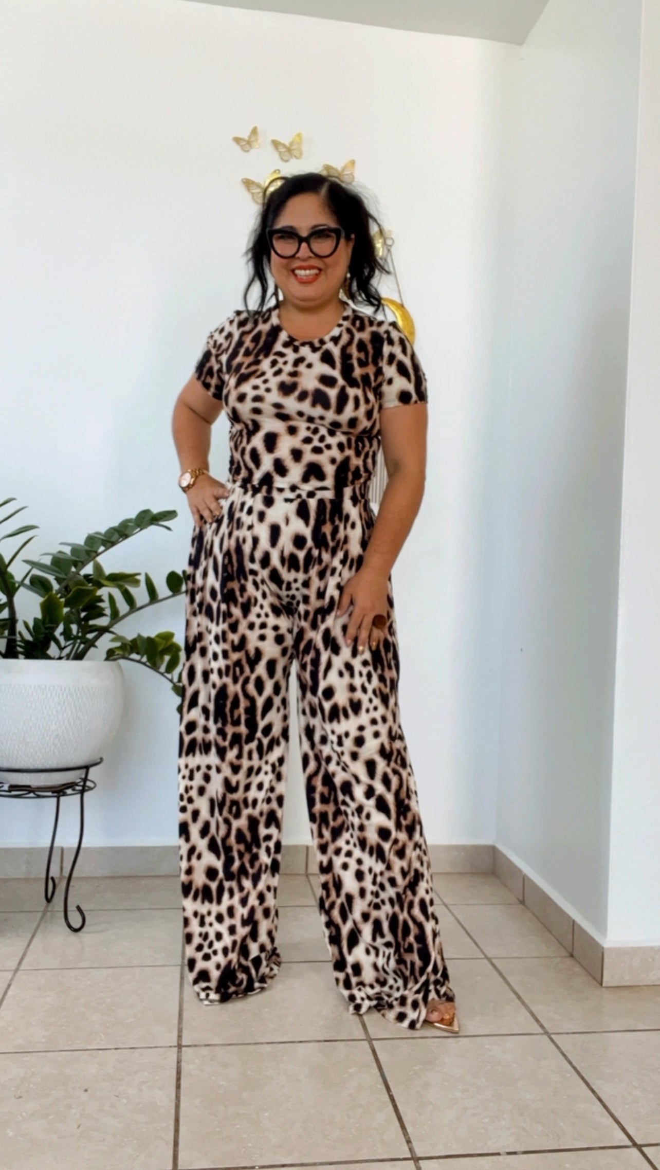 Animal Print Top Crop & Palazzo Set