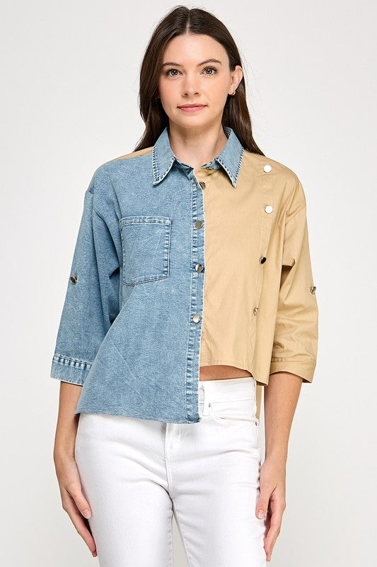RE-STOCK Khaki Unbalance Shirt