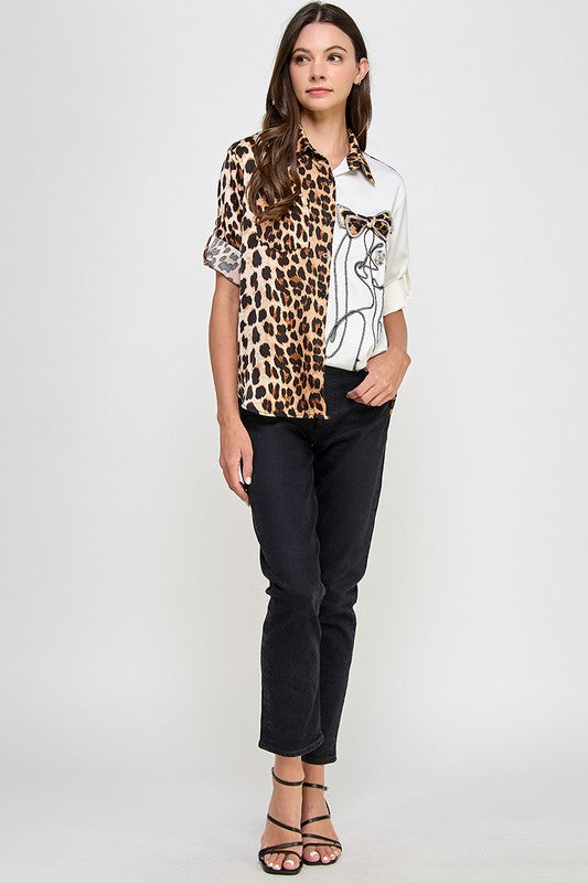 White Animal Print Face Top