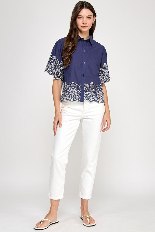 Pre-order June 14 Navy Embroidery Shirt