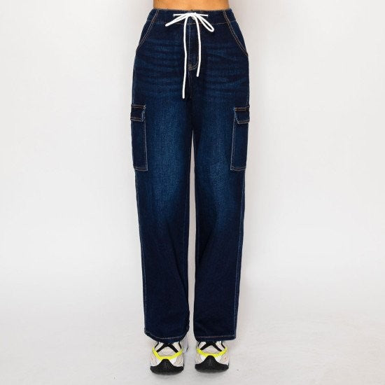 Stretchy Wide Leg Cargo Denim