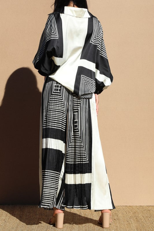 Geo Oversized Satin Top & Pant Set