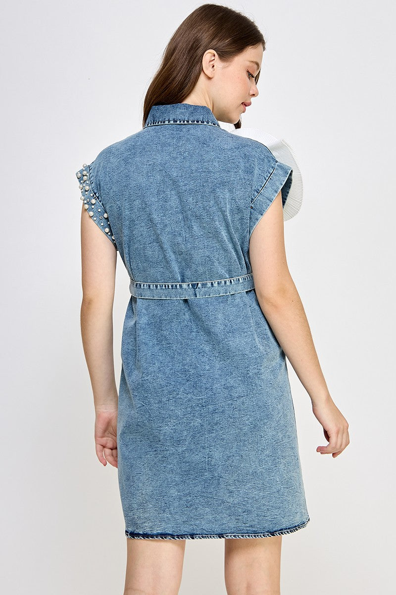 Denim Flower & Pearls Dress